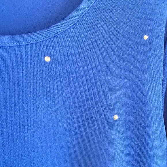 Quacker Factory Knit Tunic Top M Royal Blue with Rhinestones 3/4 Sleeve - Picture 2 of 5